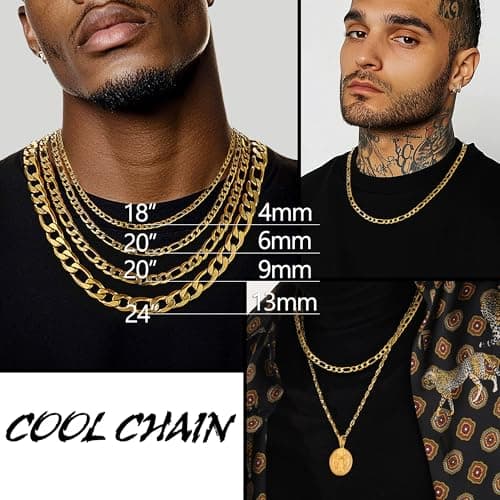 PROSTEEL Black 18K Gold Plated 316L Stainless Steel Figaro Chain Necklace, 14-30inch
