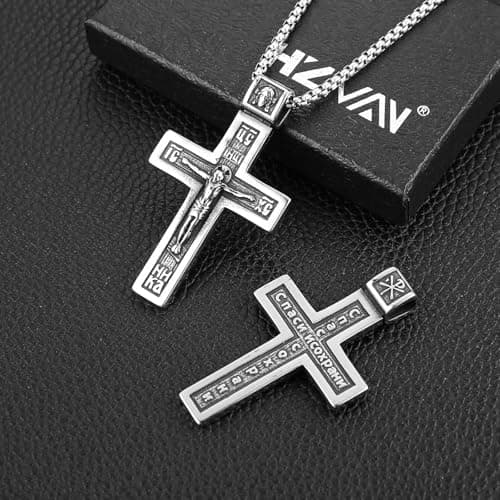 HZMAN Eastern Orthodox Cross Necklace - Retro Jesus Crucifix Jewelry Gift