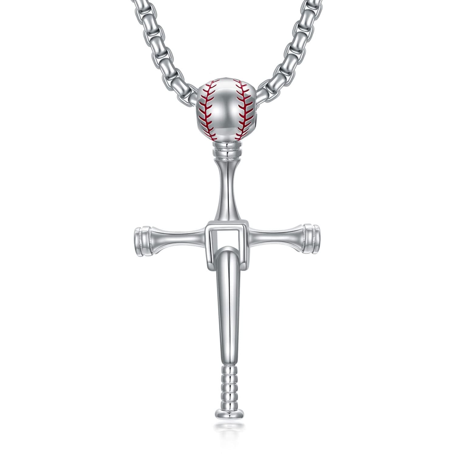 Sterling Silver Baseball Necklace Philippians 4:13 Gift for Men or Boys Bat Cross