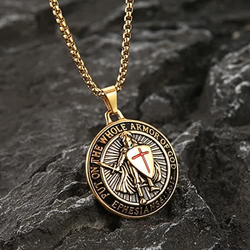 HZMAN Red Cross Armor of God Necklace for Men