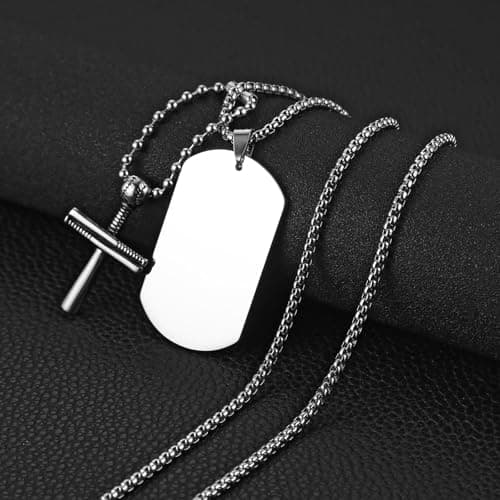 HZMAN Men's Stainless Steel Baseball Cross Military Dog Tag Necklace