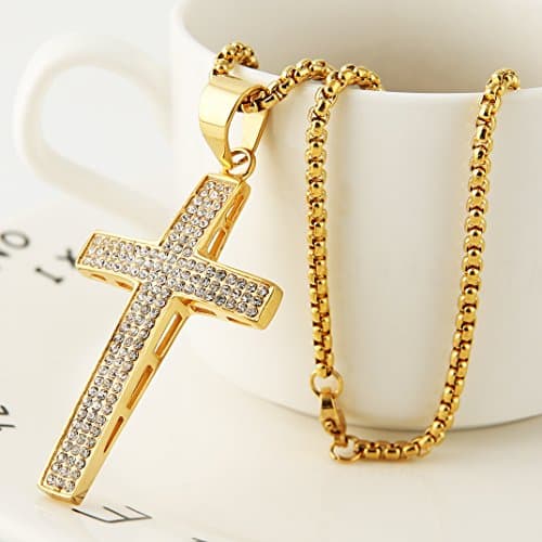 Iced Out Cross Pendant: 18k Gold Plated Stainless Steel Hip-Hop Necklace