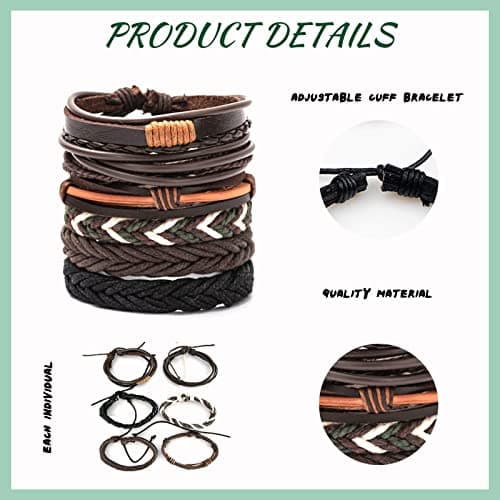 JEWPARK Woven Ethnic Braided Leather Bracelets Set for Men & Women