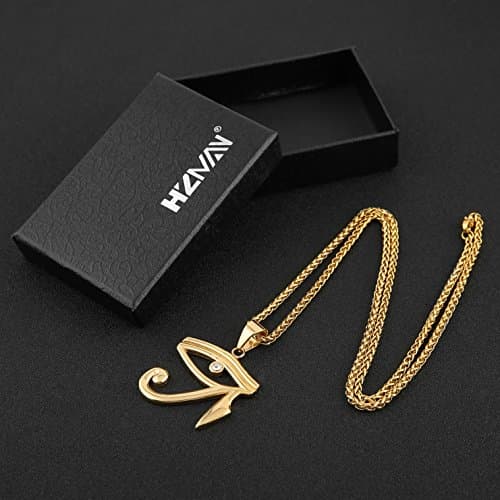 HZMAN CZ Eye of Horus Protection Pendant on Stainless Steel Necklace