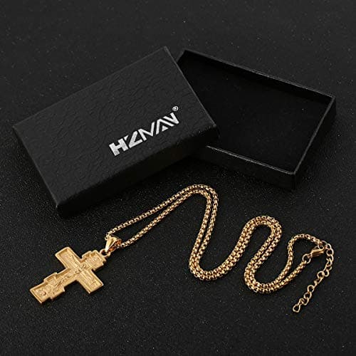 Vintage Stainless Steel Cross Pendant Necklace, Silver Gold Black Color Options, 22+2 Inches Chain