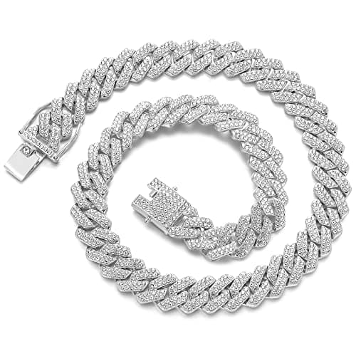 JUNVirtuous Women's Cuban Link Chain Necklace with Bling and Diamond Jewelry