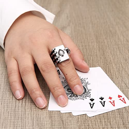 Stainless Steel Gothic Skull Hand Claw Poker Playing Card Ace of Spades Ring for Men and Women, Size 8-13