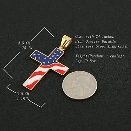 HZMAN American Flag Patriotic Cross Pendant Necklace