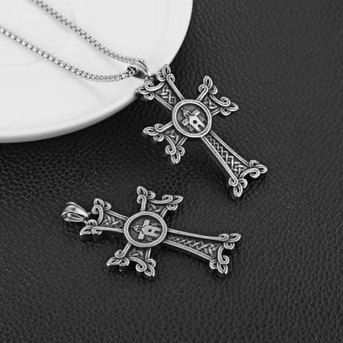 HZMAN Men's Vintage Celtic Knot Cross Stainless Steel Necklace Jewelry Gift