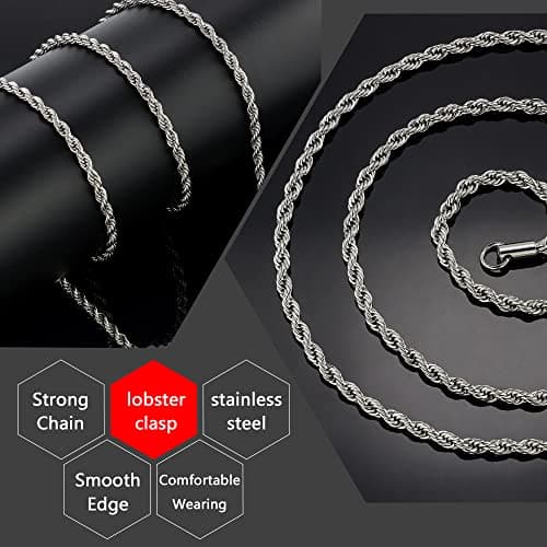 HolyFast Stainless Steel Rope Twist Chain Necklace for Men & Women