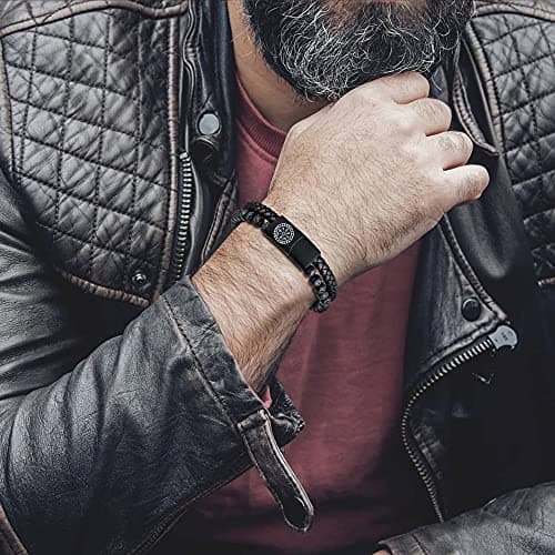 VNOX Viking Bracelet for Men - Genuine Leather Braided Thor's Hammer Wristband Jewelry