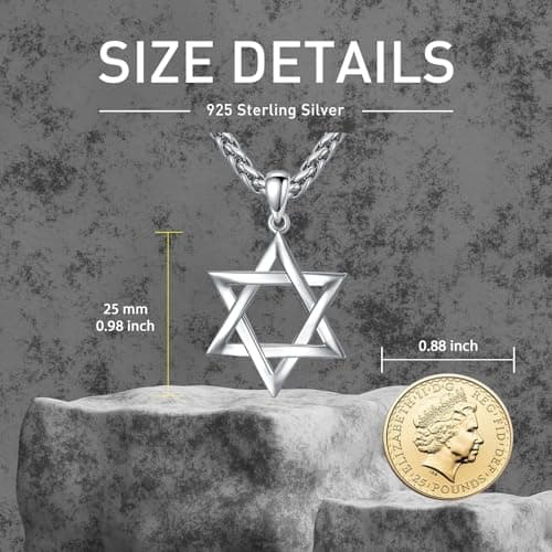 Stainless Steel Star of David Necklace, Sterling Silver, 22+2 Inches