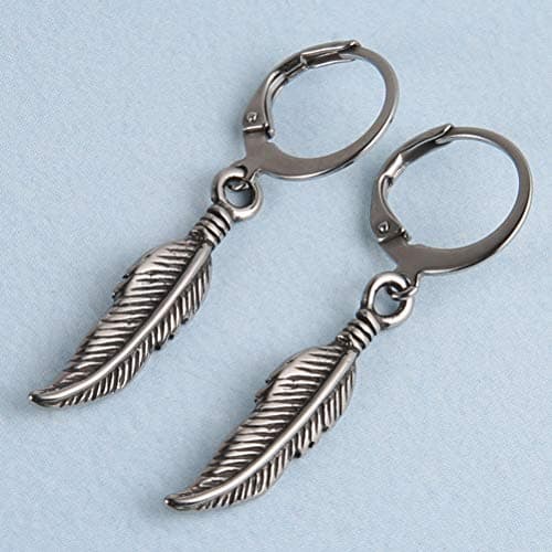 Stainless Steel Feather Design Hoop Earrings for Bike Punk, Gift for Christmas, Thanksgiving, New Year, Wedding