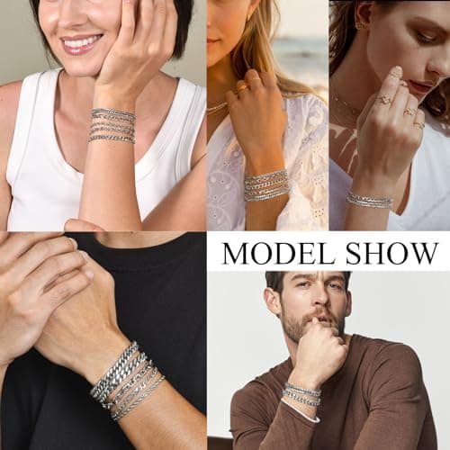 VNOX 5-7 Pcs Men Women Stainless Steel Curb Width Chain Bracelet Set 6.5-9 Inches