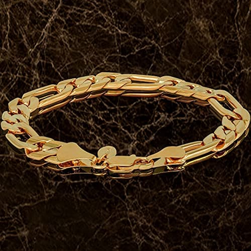 9mm Real 24K Gold Plated Figaro Chain Bracelet for Men & Women