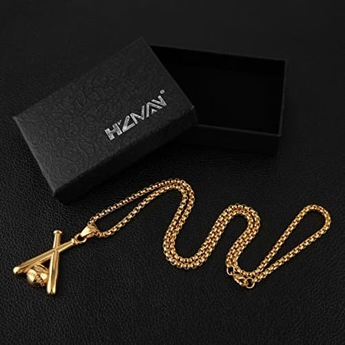HZMAN Stainless Steel Baseball Pendant Necklace 22+2'' Chain