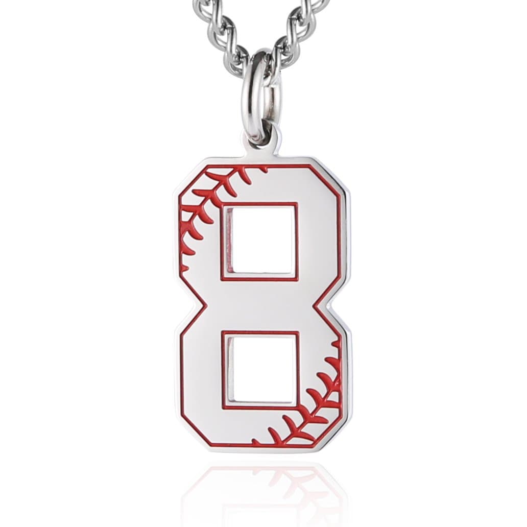 HZMAN Baseball Initial Pendant Necklace - Stainless Steel Jersey Number Charms