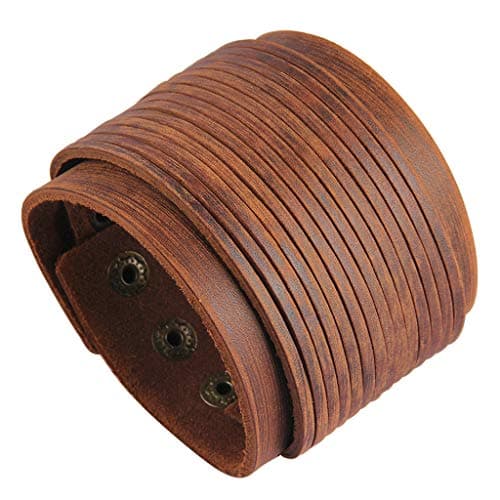 Jeilwiy Men's Punk Leather Wristbands - Adjustable, Braided Black & Brown Cuff Bangle Gifts