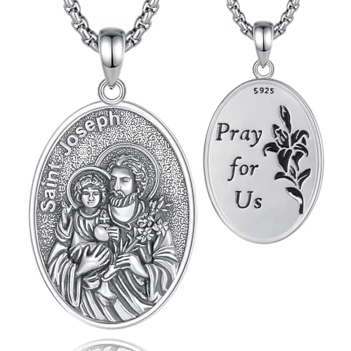 INFUSEU Unique Virgin Mary, St Joseph & Jesus Pendant Necklace 20+2 Inch Chain