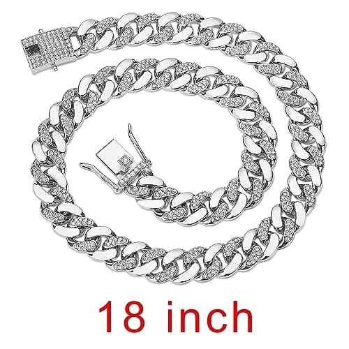 JUNVirtuous Women's Cuban Link Chain Necklace with Bling and Diamond Jewelry