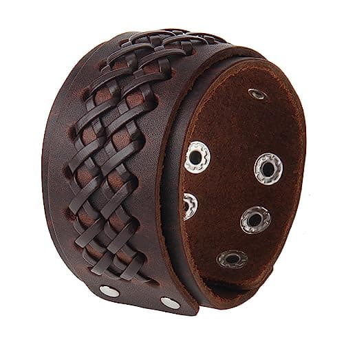 Jeilwiy Men's Punk Leather Wristbands - Adjustable, Braided Black & Brown Cuff Bangle Gifts
