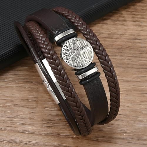 CraftsmanScore Black Tree of Life Bracelet for Men, Leather Wrist Band