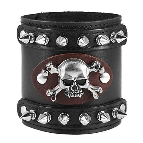 Metal Rivet Skull Leather Bracelet