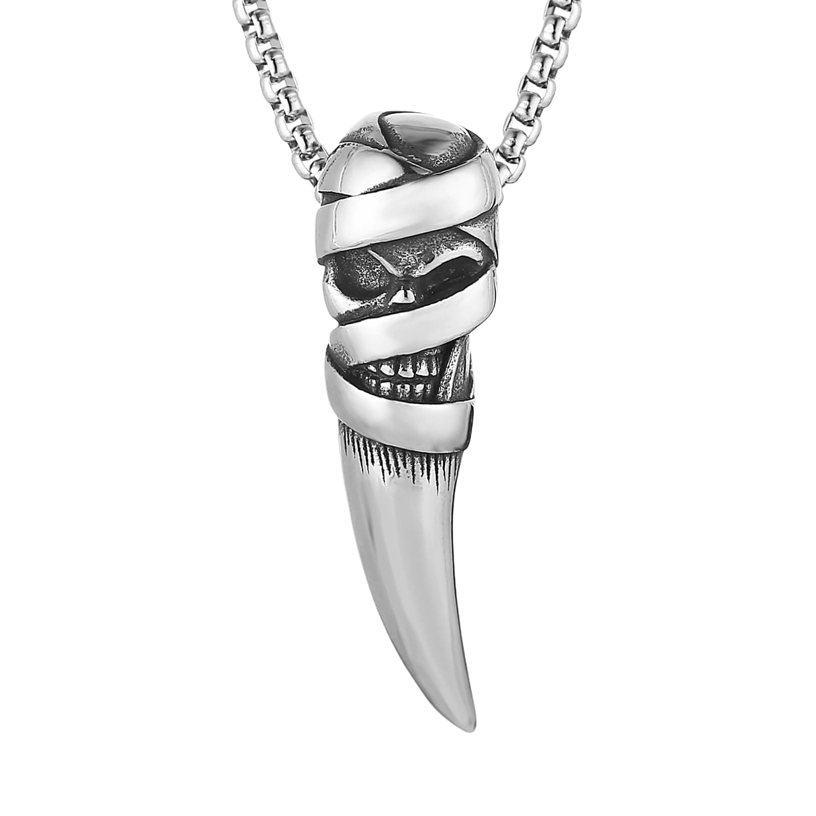 HZMAN Men's Gothic Stainless Steel Skull Wolf Tooth Pendant Necklace