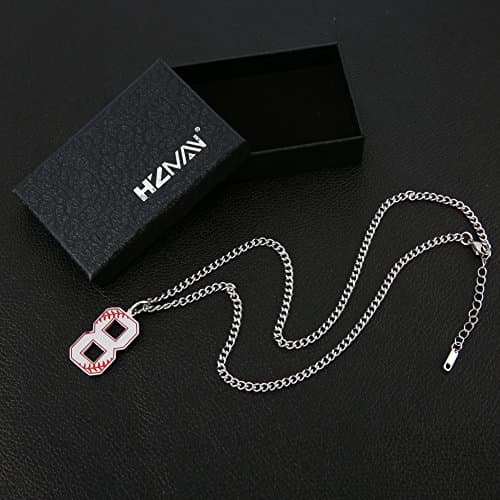 HZMAN Baseball Initial Pendant Necklace - Stainless Steel Jersey Number Charms