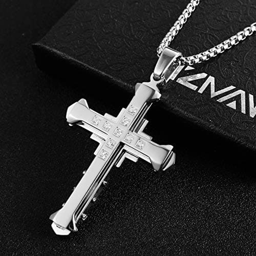 HZMAN Men's Byzantium Stainless Steel Cross Necklace with 22+2 Inch Chain