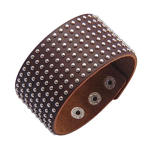 Jeilwiy Men's Punk Leather Wristbands - Adjustable, Braided Black & Brown Cuff Bangle Gifts