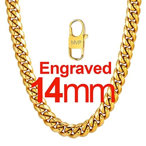 Men's Chunky Miami Cuban Chain Necklace with Custom Options - Available in Various Widths and Lengths, Gold Plated, Stainless Steel, or Black - Comes with Gift Box