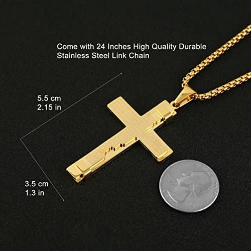 HZMAN Cross Lord's Prayer Pendant Necklace