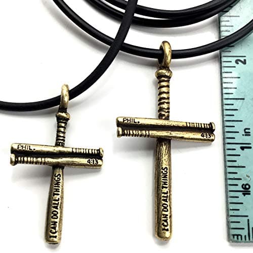 FORGIVEN JEWELRY Baseball Bat Cross Small Necklace Brass Pewter