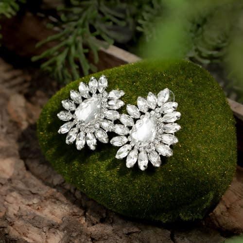 HZMAN Crystal Bridal Flower Stud Earring for Women Wedding Jewelry