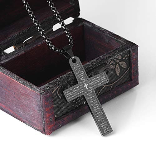 Men's Nail Lord's Prayer Cross Pendant Necklace in Stainless Steel Chain 24"