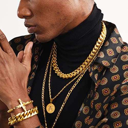Men's Chunky Miami Cuban Chain Necklace with Custom Options - Available in Various Widths and Lengths, Gold Plated, Stainless Steel, or Black - Comes with Gift Box