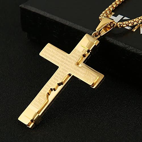 HZMAN Cross Lord's Prayer Pendant Necklace