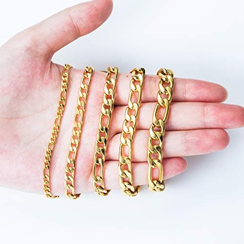 18k Gold Plated Figaro Link Chain - Stainless Steel Necklace for Men and Women