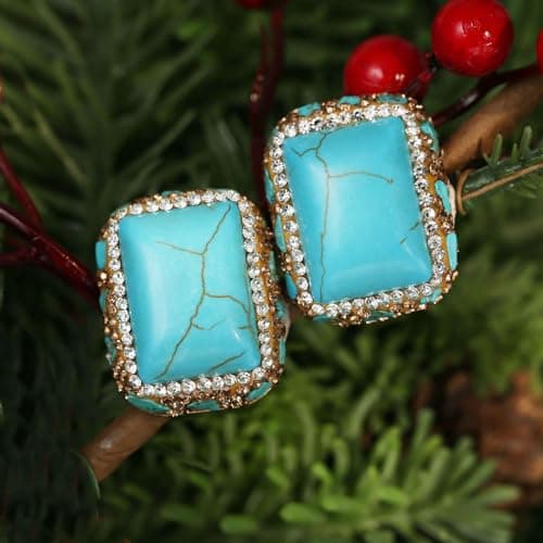 Chunky Turquoise Stone Stud Earrings for Women