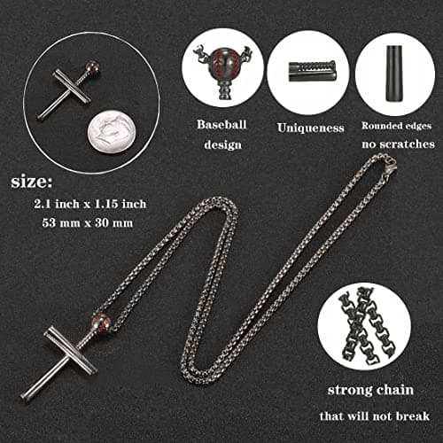 Men's Stainless Steel Baseball Cross Necklace - SKQIR Gift for Boys