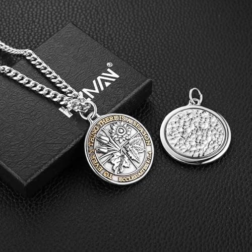 HZMAN Men's Stainless Steel Retro Ecclesiastes Coin Necklace Jewelry Gift