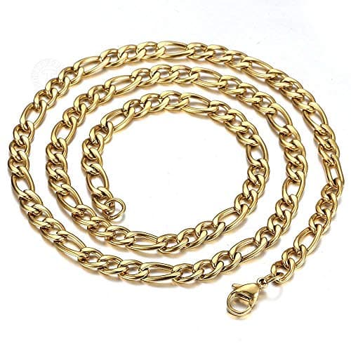 5mm Figaro Chain Necklace Gold Plated Stainless Steel for Men Women