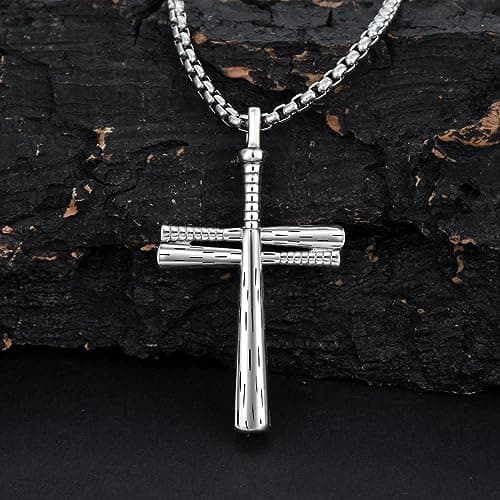 Sterling Silver Baseball Cross Pendant for Men & Boys Jewelry Gift