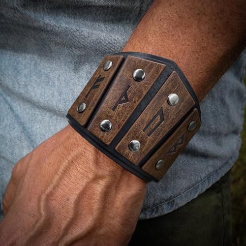 HiiFeuer Viking Runes Faux Leather Cuff Bracelet