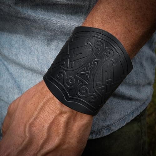 HiiFeuer 2 PCS Viking Embossed Faux Leather Cuff Bracelet