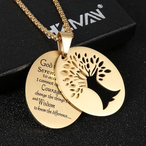 HZMAN Two Piece Serenity Prayer Tree of Life Pendant Necklace 22+2" Chain