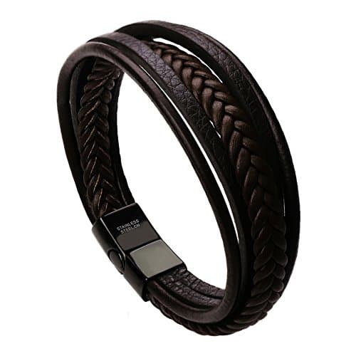 Murtoo Mens Multi-Layer Cowhide Leather Bracelet with Clasp