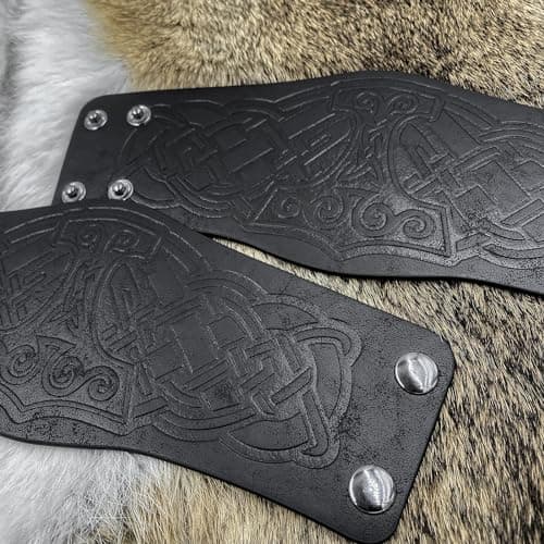 HiiFeuer 2 PCS Viking Embossed Faux Leather Cuff Bracelet
