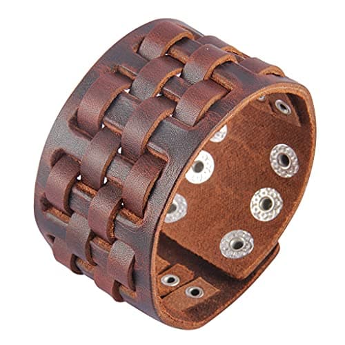 Jeilwiy Men's Punk Leather Wristbands - Adjustable, Braided Black & Brown Cuff Bangle Gifts